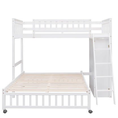 Harper & Bright Designs Twin Over Full Bunk Beds with Six Drawers and Flexible Shelves,Wooden Bunk Beds with Storage and Removable Bottom Bed for Kids Girls Boys,No Box Spring Needed (White)