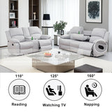 Dekmxas Living Room Furniture Sets 2PCS Fabric Recliner Sofa Set Modern Loveseat Couch Set Manual Reclining Sofa Set with Cup Holders/Storage Console for Living Room/Rv Car (Grey White, Sofa+Loveseat) Dekmxas