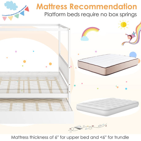 KOMFOTT Space-Saving Full Wood Canopy Bed with Twin Trundle for Kids - Easy Assembly in White KOMFOTT