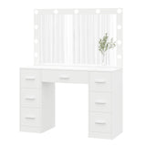 Irontar Vanity Table, Makeup Table with Lighted Mirror, 3 Color Lighting Modes, Brightness Adjustable, Dressing Table with Drawers, Vanity Desk for Women, White WDT004W Irontar