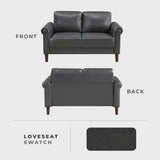 Lexicon 57" W Loveseat, Faux Leather Upholstered Couch, Loveseat with Rolled Armrest for Bedroom/Office/Waiting Room, 2 Seater Couch, Dark Gray Lexicon