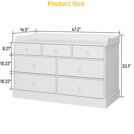 Vabches Kids Dresser Cabinet with 7 Drawers, Changing Table for Nursery, White Chest of Drawers, Baby Dresser, Kids Bedroom Furniture, Nightstand for Child’s Room, White Vabches