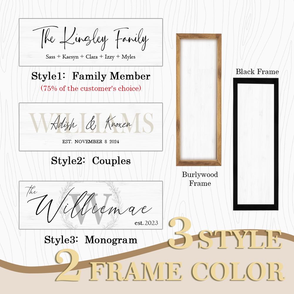 Wedding Gifts for Couples | Anniversary Gift | Engagement Gifts | Custom Wood Sign | Personalized Framed Wooden Family Name Sign for Home Decor Wall | Monogram Name Wall Decor (Black Frame, Couples) YATIE