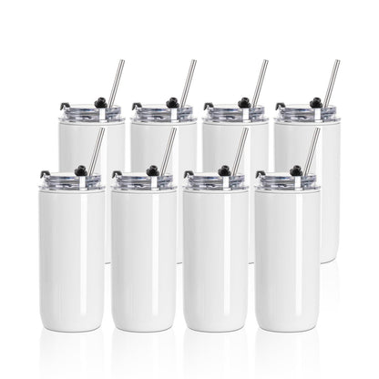 PYD Life 8 Pack Sublimation Kids Tumblers Blanks Bulk 17 OZ White Stainless Steel with Lid and Metal Straw for Tumbler Heat Press Sublimation Oven Print