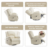 PELUMY Breathable Leather Recliner Chair with Heat Massage, 360° Swivel Rocking Recliner, Manual Glider Chair with Vibrating Massage for Living Room, Nursery (Beige) PELUMY