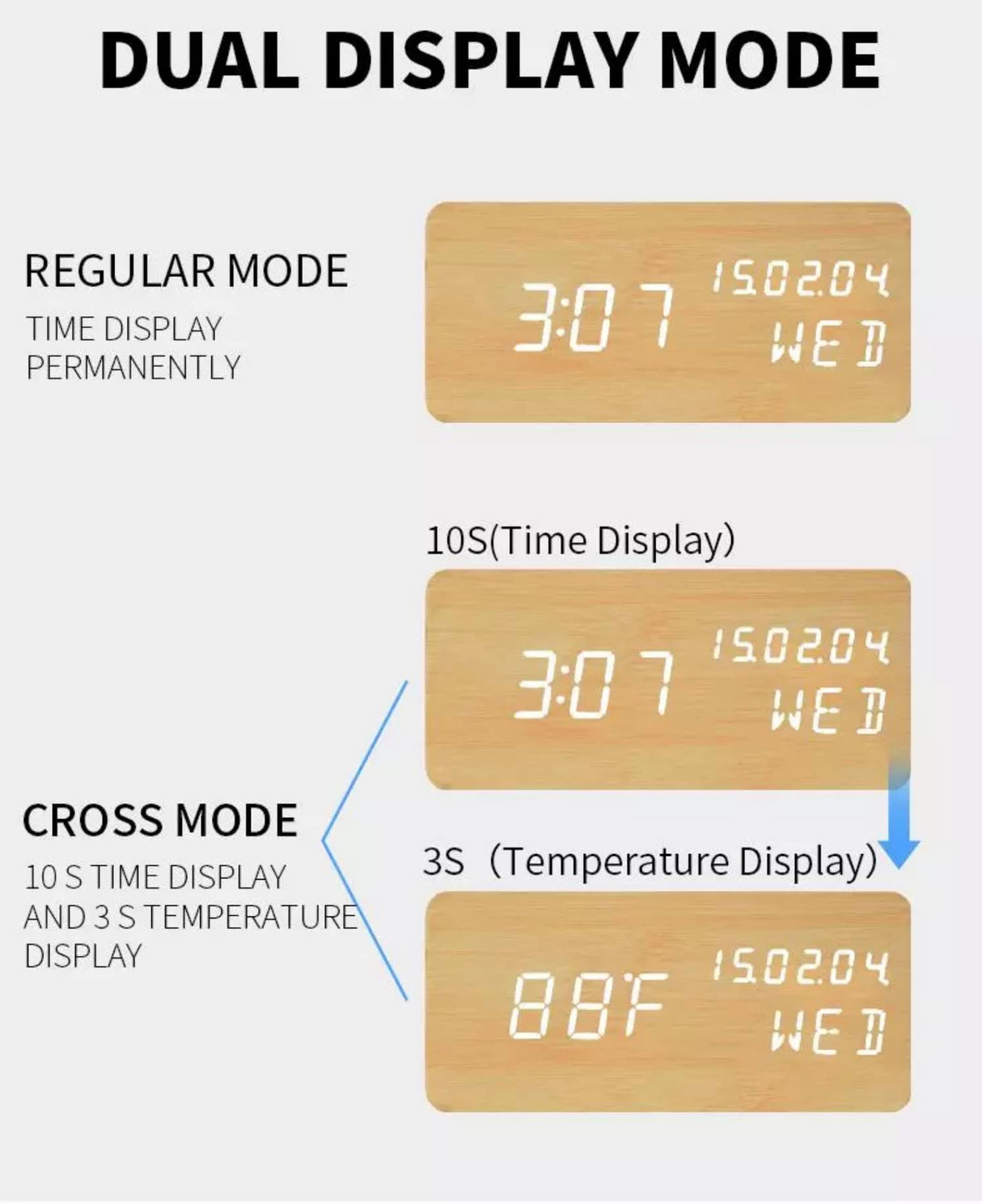 Pokanic Wood Digital Alarm Clock Desk Time, Date(MM/DD/YY), Day of The Week, Temperature, Nightlight Large LED Display Portable Lamp Bedroom, Office, School, Home, Livingroom, Room (Bamboo) Pokanic