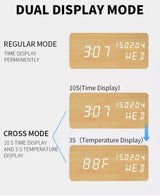 Pokanic Wood Digital Alarm Clock Desk Time, Date(MM/DD/YY), Day of The Week, Temperature, Nightlight Large LED Display Portable Lamp Bedroom, Office, School, Home, Livingroom, Room (Bamboo) Pokanic