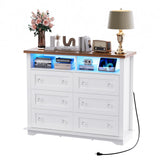 HAIOOU 6 Drawer Dresser for Bedroom White, Chest of Drawers 47 inch Modern Wooden Storage Organizer Tower with 2 Shelves,Power Outlets and LED Lights,Organizer Cabinet for Living Room,Hallway HAIOOU