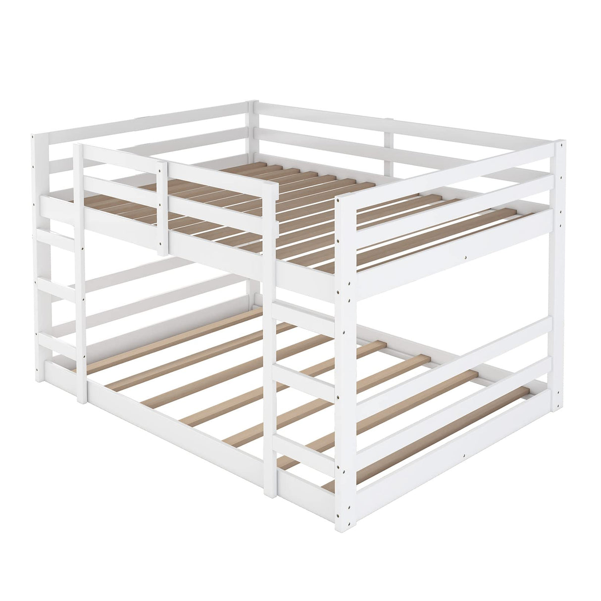 Bellemave Low Profile Full Over Full Bunk Bed Frame with Ladder for Kids and Teens, White Bellemave
