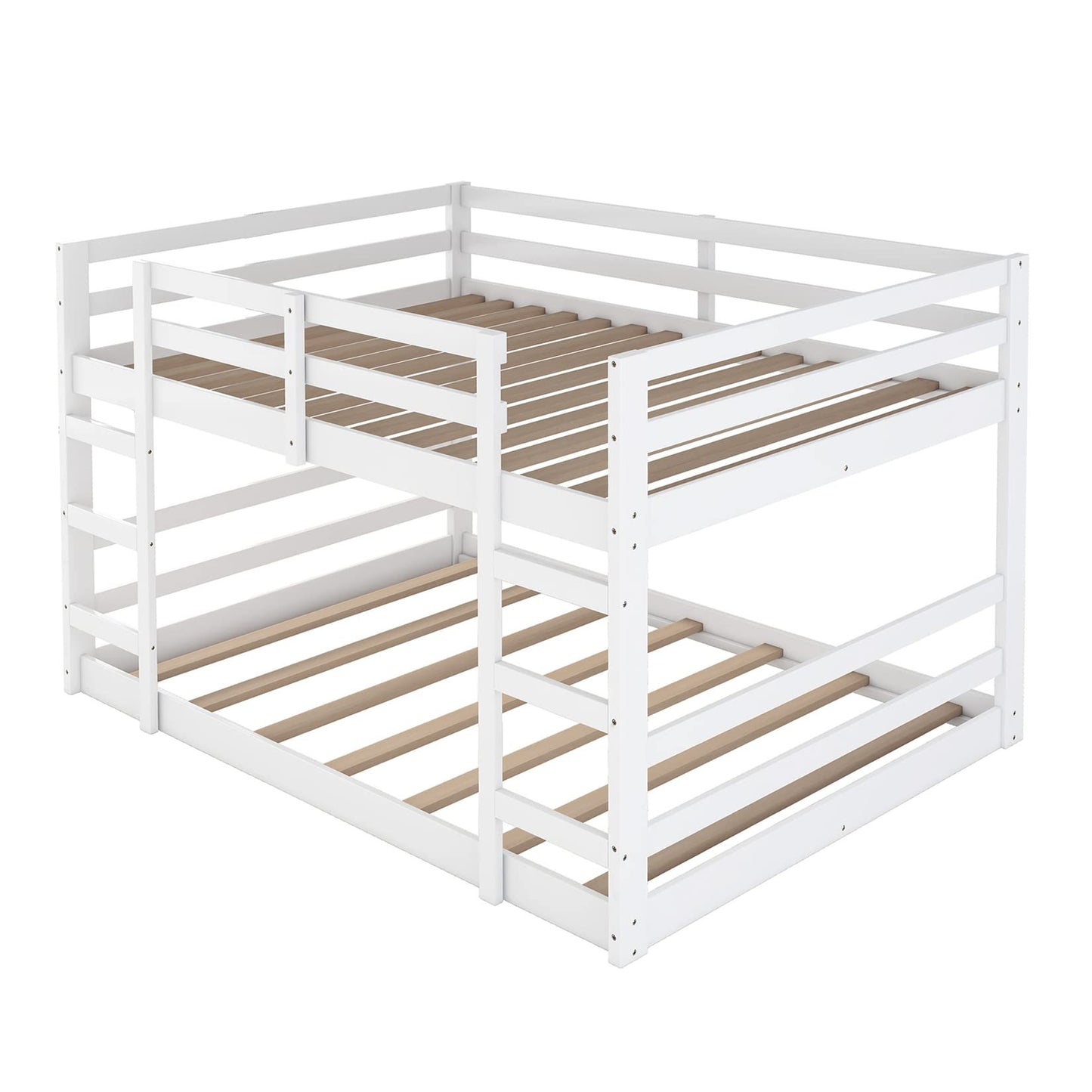 Bellemave Low Profile Full Over Full Bunk Bed Frame with Ladder for Kids and Teens, White - WoodArtSupply