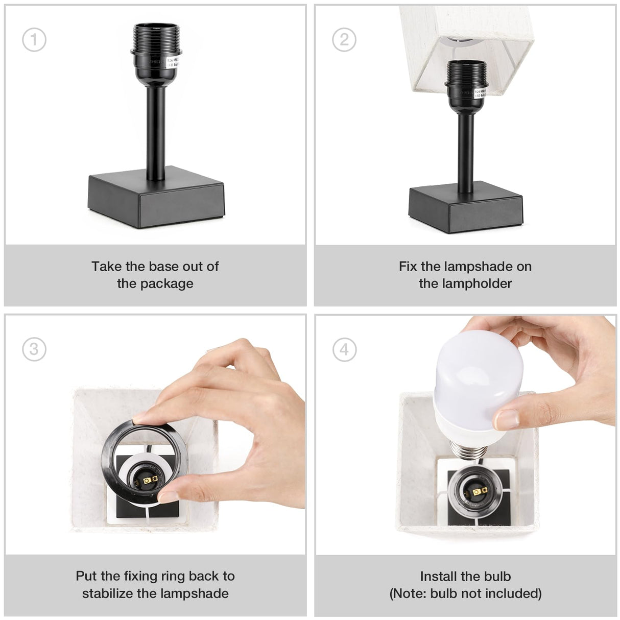 Small Table Lamp for Bedroom - Bedside Lamps for Nightstand, Minimalist Night Stand Light Lamp with Square Fabric Shade, Desk Reading Lamp for Kids Room Living Room Office Dorm aooshine