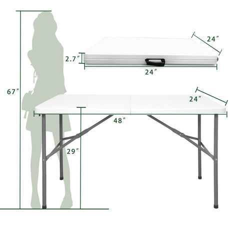 HYMnature Folding Table 4ft Heavy Duty Folding Tables Indoor Outdoor Plastic Dining Table Portable Folding Square Card Table w/Handle for Picnic, Party, Camping (4 FT) HYMnature