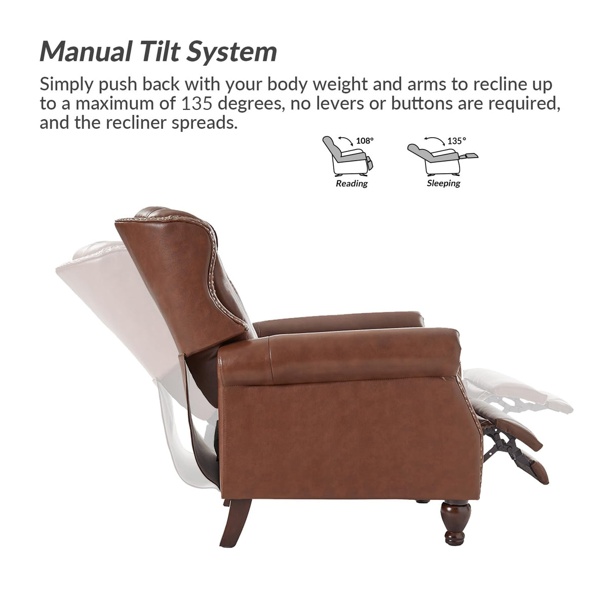 HULALA HOME Genuine Leather Recliner Chair Set of 2 w/Solid Wood Feet, Modern Adjustable Tufted Push Back Arm Chair w/Rivet Decoration, Home Theater Seating Reclining Sofa for Living Room, Brown HULALA HOME