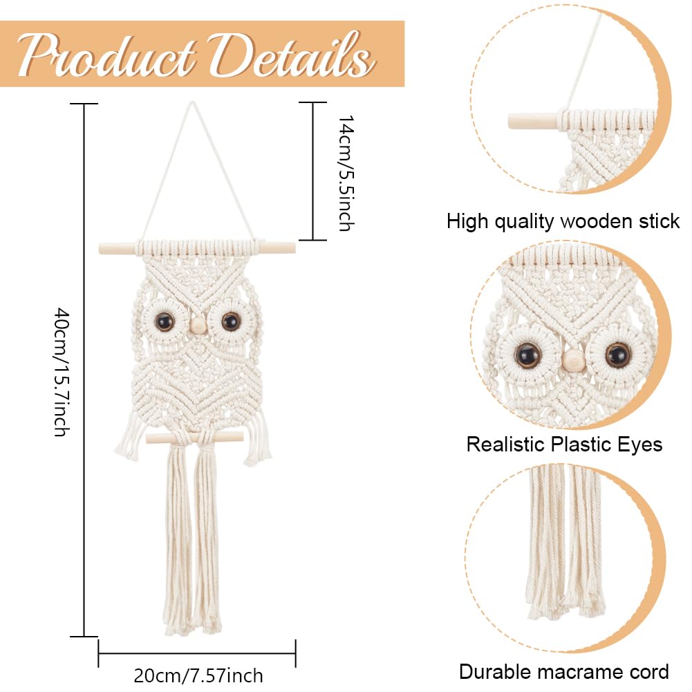 BEUNITONE Leisure Arts Macrame Kit for Beginners Owl Macrame Kit DIY Macrame Kit with Instructions Video Macrame Wall Hanging Supplies Dream Catcher Kit for Room Wall Decoration Easy to Install BEUNITONE