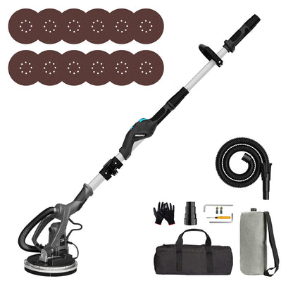 Drywall Sander with Vacuum, IMQUALI® 9.5A 1050W Electric Sander Tool with Variable Speed 600-2600RPM, Popcorn Ceiling Removal Tool with Extendable Handle, LED Light, 12pcs Sanding Discs, Blac - WoodArtSupply