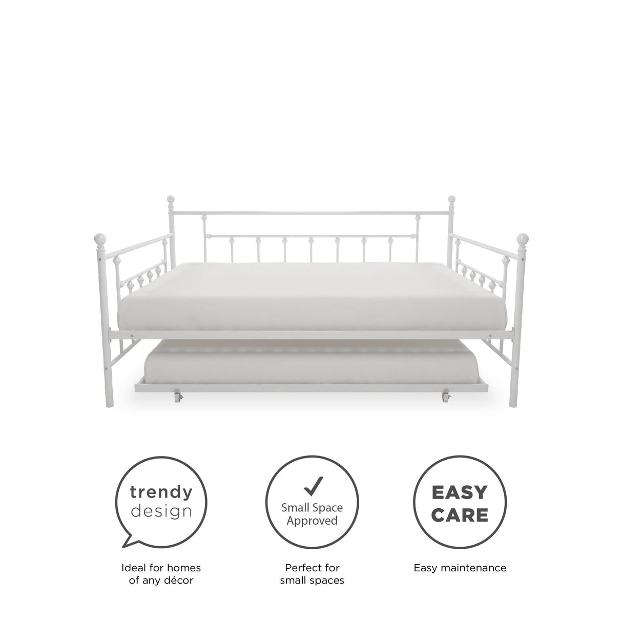 DHP Manila Metal Queen Size Daybed and Full Size Trundle (White) DHP