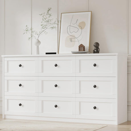 CHUWELL 9 Drawer Double Dresser for Bedroom, 59.1" Wide White Dressers & Chests of Drawers with Large Capacity Storage,Dresser for Bedroom CHUWELL