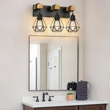 foucasal Farmhouse Bathroom Vanity Light Fixtures, 3-Light Bathroom Light Fixtures Over Mirror, Rustic Wood Sconces with Metal Cage Lampshade, Black Wall Lighting for Living Room, Bedroom, Hallway foucasal