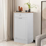 KIGOTY Tilt Out Trash Can Cabinet, Free Standing Kitchen Garbage Bin Holder with Hideaway Drawer and Countertop, Wooden Pet-Proof Recycling Trash Cabinet Laundry Hamper, White KIGOTY