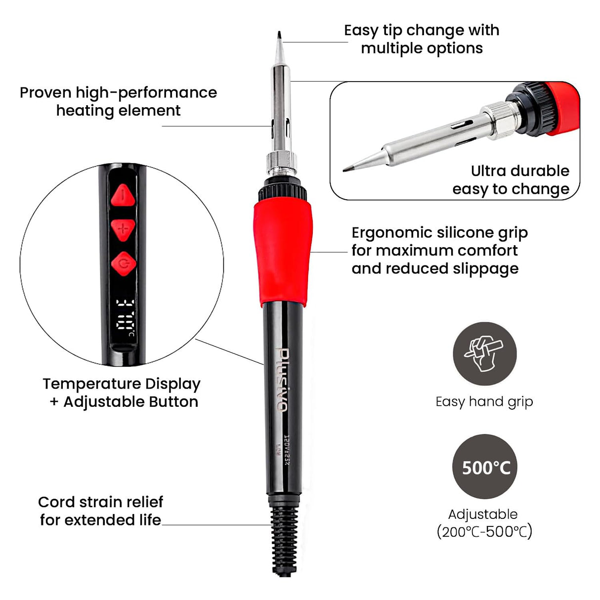 Soldering Iron Kit, 60W 120V Digital LED Display 5-in-1, Solder Wire, Flux Rosin Paste, Mini Stand, Sponge, Portable Fast Heating Welding Tool for Electric Repair Hobby DIY from Plusivo Plusivo