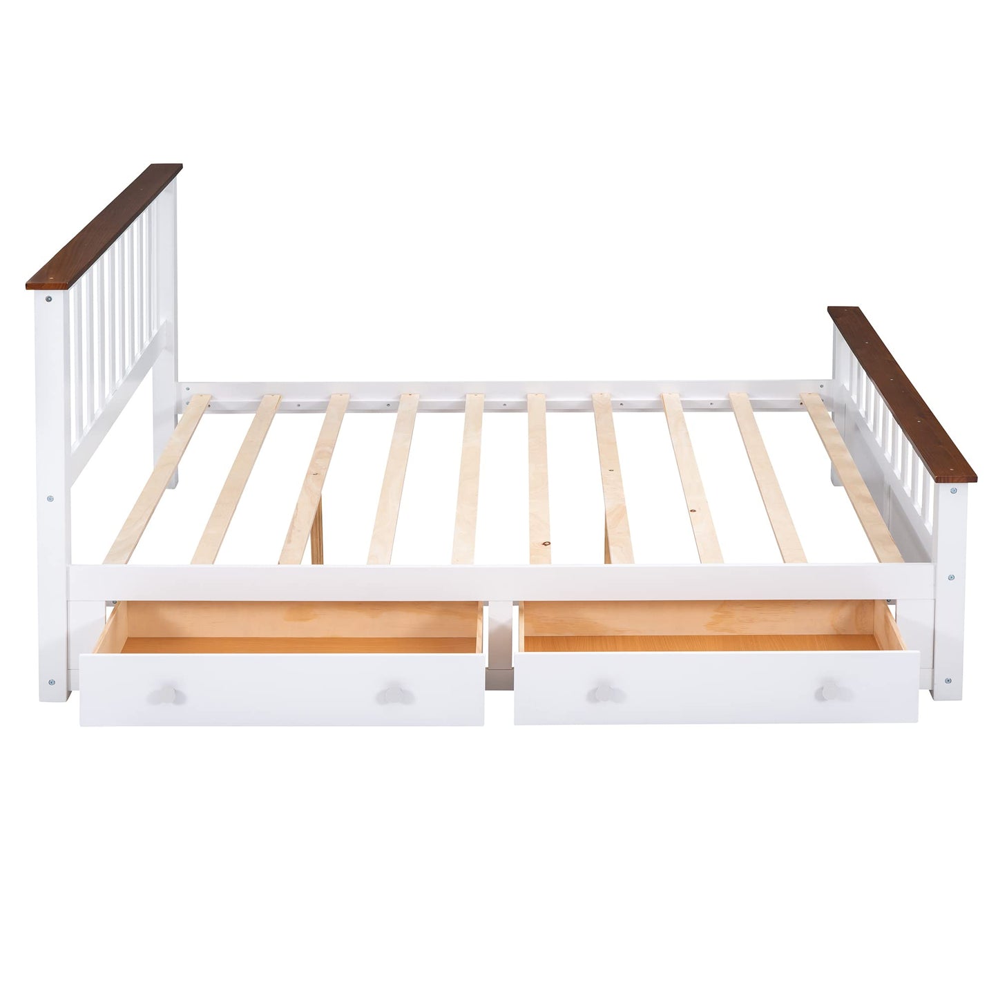 Merax Modern Farmhouse Queen Platform Bed Frame with Hidden Drawers in White and Walnut - WoodArtSupply