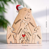 Personalized Wooden Bear Puzzle with Santa Hat and 1-8 Family Name, Custom Family Name Sculpture - Ideal for Christmas, Birthdays, Housewarming - Unique Wooden Decor Gift for Mom and Dad Smile lab