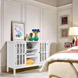 Tangkula White TV Stand, Modern Tall Entertainment Center for TVs up to 50", Media Console w/2 Storage Cabinets & 3 Open Shelves, Wire Hole, Wood TV Console Table for Living Room, White Tangkula