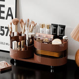 Rotating Makeup Organizer for Vanity with Brush Holder and Drawer, 3 Layer Cosmetic Makeup Storage, Large Makeup Skincare Organizer, Countertop Makeup Perfume Organizer, Lotions Display Case (Brown) COMFYROOM