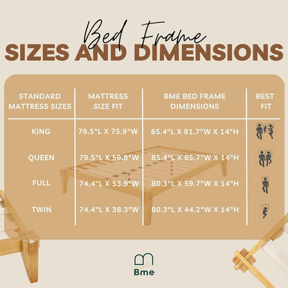 Bme Chalipa 14” Solid Wood Queen Bed Frame with Japanese Joinery - Minimalist Platform Design & Enhanced Storage - WoodArtSupply