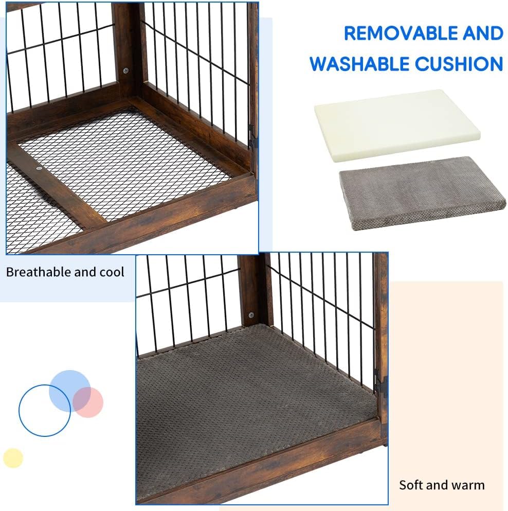 GAOMON Dog Crate Furniture with Cushion,Wooden Dog Kennels Indoor with 2 Drawers,Dog Furniture Crate End Table with Storage GAOMON