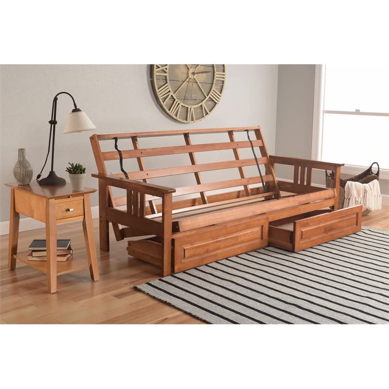 Kodiak Furniture Monterey Barbados Storage Wood Futon with Twill Gray Mattress Kodiak Furniture