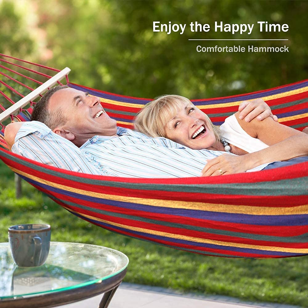 Outerman 275 x 155 cm Camping Hammock, Hammocks Thickened Canvas Fabric with 550lb Load Capacity, Two Anti Roll Balance Beam and Sturdy Metal Knot Tree Straps for Travel, Beach, Backyard etc. Outerman