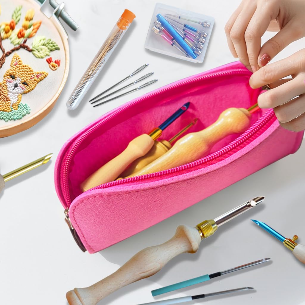 DiaWiew Adjustable Punch Needle Kit - Punch Needle Tool Include Wooden Handle Embroidery Pen Kits - Punch Needle Set for DIY Craft Decoration and Gifts - Perfect for Adults Beginners DiaWiew