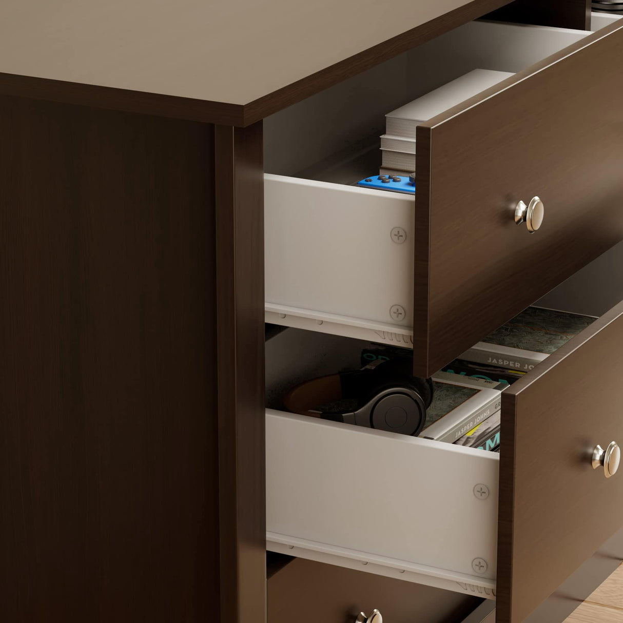 Furniwell 6 Drawer Dresser for Bedroom, Wood Dresser Wide Storage Organizer for Living Room Hallway Closets (Brown) Furniwell