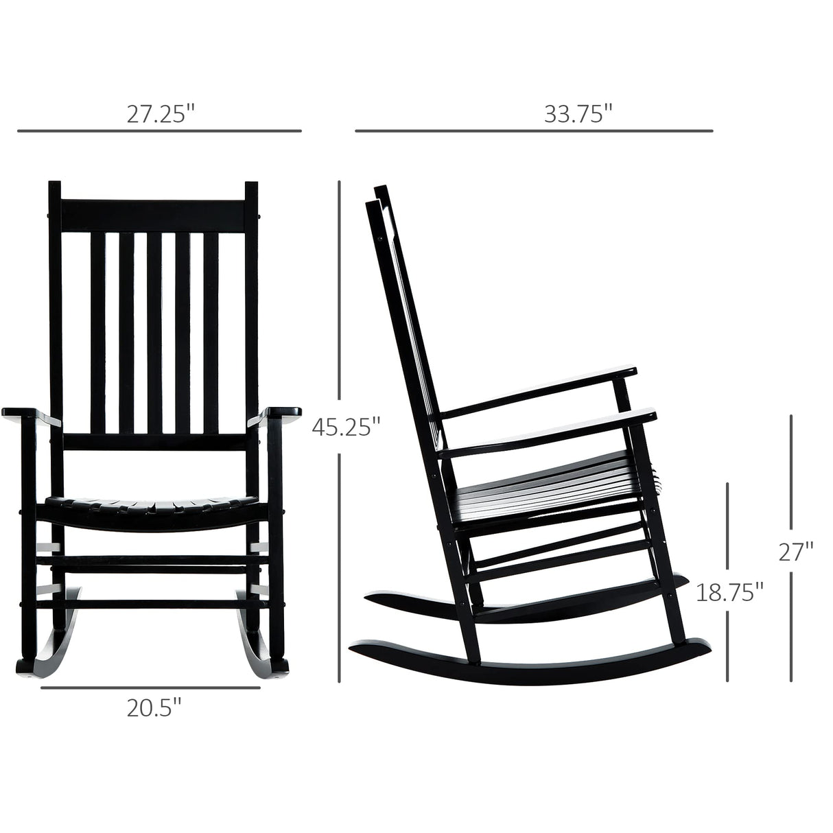 Outsunny Outdoor Rocking Chair, Wooden Rocking Patio Chairs with Rustic High Back, Slatted Seat and Backrest for Indoor, Backyard, Garden, Black Outsunny