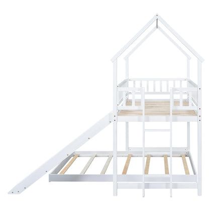 Harper & Bright Designs Twin Over Full House Bunk Bed with Slide and Guardrail, White - WoodArtSupply