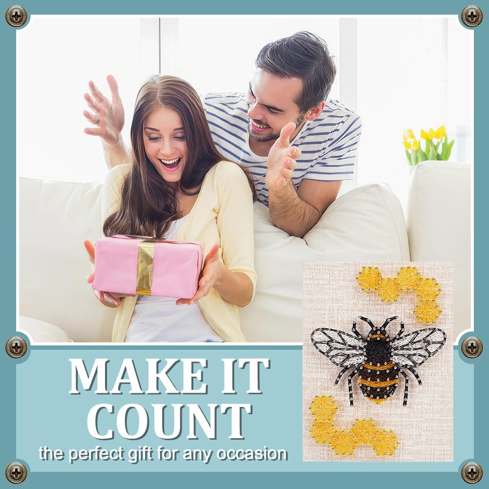 WEBBEDY 3D String Art Kit DIY Bee String Arts and Craft Kits for Adults Beginners Include All Necessary Accessories and Wooden Frame, Home Wall Decorations Unique Gift WEBEEDY