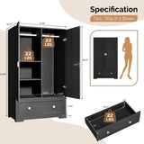 VINGLI Wardrobe Closet, Armoires and Wardrobes with Doors,Hanging Rod, Shelves and Drawer, Freestanding Closet Wardrobe Cabinet, Black Armoire Wardrobe for Bedroom, Dorm VINGLI