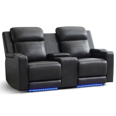 Neptane Power Reclining Loveseat with Console/Wireless Charging, Power Loveseat Recliner Sofa with Power Headrest/LED Light/Armrest Storage, Wall Hugger Reclining Loveseat(Dark Grey, 2 Seater)