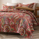 ENASAL Cotton Bedspread Quilt Sets, Reversible Bedding Coverlet Sets Comforter, Floral Paisley Bedspread (Red, King Size) ENASAL