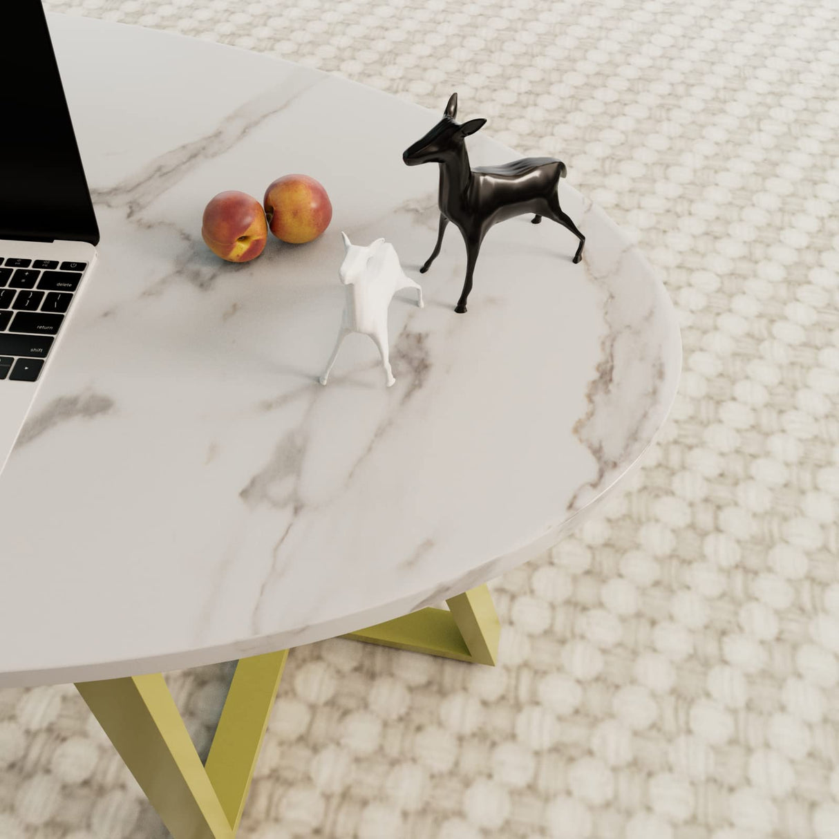 Wolawu Coffee Table White Faux Marble Coffee Table for Living Room,Oval Center Tables Modern Tea Table for Small Space,Wooden Living Room Tables End Table with Sturdy Gold Metal Leg Wolawu