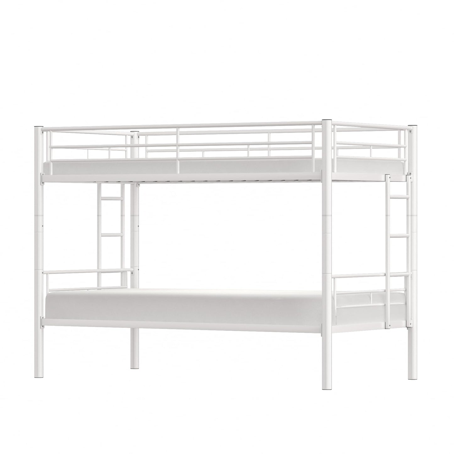 VECELO Bunk Bed Twin Over Twin, Metal Bunkbeds with Ladder and Full-Length Guardrail, No Box Spring Needed, Space Saving, Noise Free, White