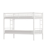 VECELO Twin Over Twin Bunk Bed with Built-in Ladder and Safety Guardrail, Heavy Duty Metal Bunkbeds, Space Saving, No Box Spring, White VECELO
