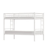 VECELO Metal Bunk Bed Twin Over Twin, Industrial Bunkbeds with Ladder and Full-Length Guardrail, Noise Free, No Box Spring Needed, Off White VECELO