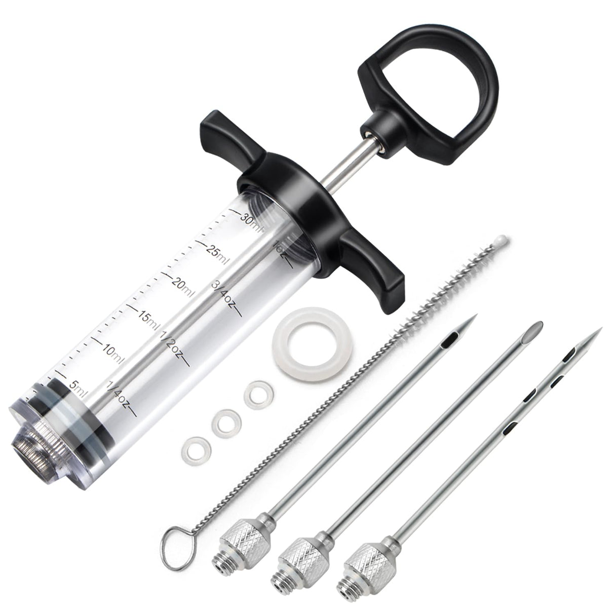 Tri-Sworker Plastic Meat Injector Kit for Smoker with 3 Flavor Food Syringe Needles, Ideal for Injecting Marinade into Turkey, Meat, Brisket; 1-OZ; Including Paper User Manual, Recipe E-Book (PDF) Tri-Sworker