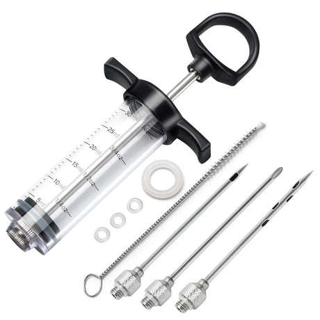 Tri-Sworker Plastic Meat Injector Kit for Smoker with 3 Flavor Food Syringe Needles, Ideal for Injecting Marinade into Turkey, Meat, Brisket; 1-OZ; Including Paper User Manual, Recipe E-Book (PDF) Tri-Sworker
