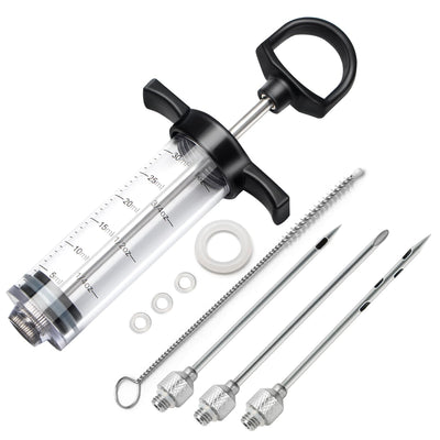 Tri-Sworker Plastic Meat Injector Kit for Smoker with 3 Flavor Food Syringe Needles, Ideal for Injecting Marinade into Turkey, Meat, Brisket; 1-OZ; Including Paper User Manual, Recipe E-Book (PDF)