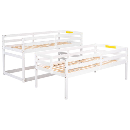 Harper & Bright Designs Twin Size Triple Bunk Bed with Stairs and Storage, Solid Wood Twin Over Twin Over Twin Bunk Bed Frame for 3 Kids Girls Boys, Separate Design (White)