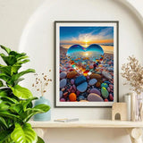 HSENJT 5D Diamond Painting Kits Beach Love for Adults Beginners,Sea Stone DIY Diamond Art,Love Heart Stone Paint with Round Diamonds for Home Wall Decor Gift(30x40cm/11.8X15.7Inch) HSENJT