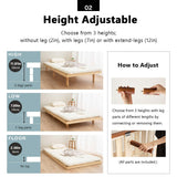 EMOOR Wood Slatted Low Bed Frame Fuji Twin for Japanese Futon Mattress (Retro-Brown), Height Adjustable (2/7/12in) Tatami Mat EMOOR